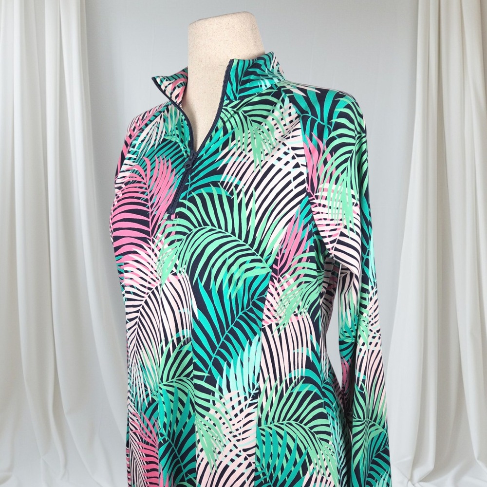 Tommy Bahama Golf Dress Women's Large‎ Palm Print Long Sleeve Quarter Zip